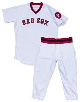 2015 Mookie Betts Game Used, Signed & Inscribed Boston Red Sox 1975 Throwback Jersey Used For Career Home Runs #8 & 9 With Pants (MLB Authenticated & Fanatics)